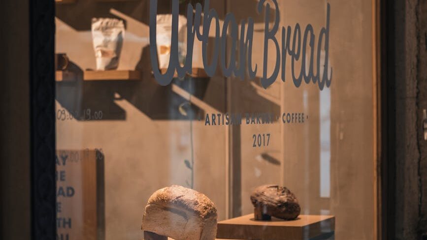 bakery window case with bread exhibition